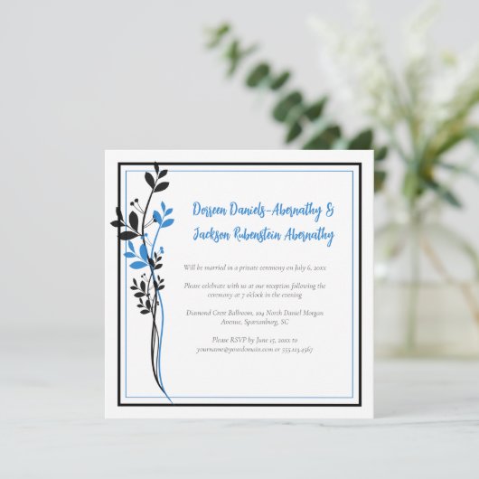 Blue and Black Modern Botanical Reception Only | Kaart (Staand voorkant)