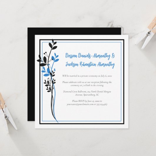 Blue and Black Modern Botanical Reception Only | Kaart (Voorkant / Achterkant in situ)