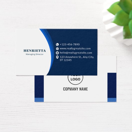 Blue and Black Modern Corporate Business Card Visitekaartje (Bureau)