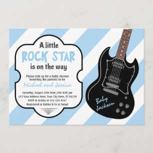 Blue and Black Rock Star Rock a Dag Baby shower Kaart