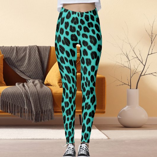 Blue And Black Spots Pattern Safari Leopard Print Leggings