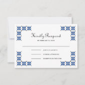 Blue and Black Ukrainian Embroidery Wedding RSVP Kaartje (Voorkant)
