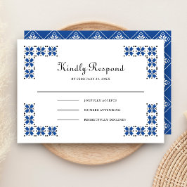 Blue and Black Ukrainian Embroidery Wedding RSVP Kaartje