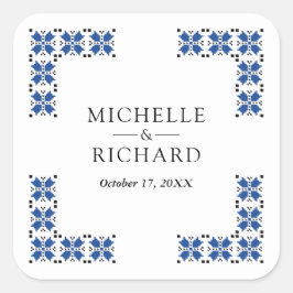 Blue and Black Ukrainian Embroidery Wedding Vierkante Sticker