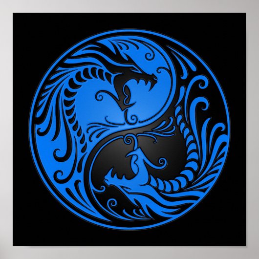 Blue and Black Yin Yang Dragons Poster (Voorkant)