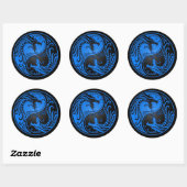 Blue and Black Yin Yang Dragons Ronde Sticker (Vel)