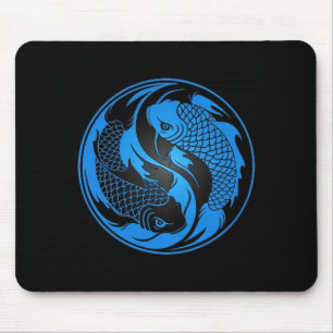 Blue and Black Yin Yang Koi Fish Muismat