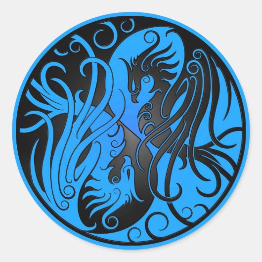 Blue and Black Yin Yang Phoenix Ronde Sticker (Voorkant)
