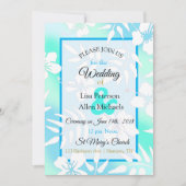 Blue and Blauwgroen Hibiscus Wedding Invitation Kaart (Voorkant)
