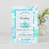 Blue and Blauwgroen Hibiscus Wedding Invitation Kaart (Staand voorkant)