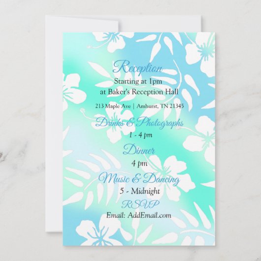 Blue and Blauwgroen Hibiscus Wedding Invitation Kaart (Achterkant)