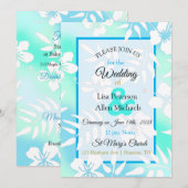Blue and Blauwgroen Hibiscus Wedding Invitation Kaart (Voorkant / Achterkant)