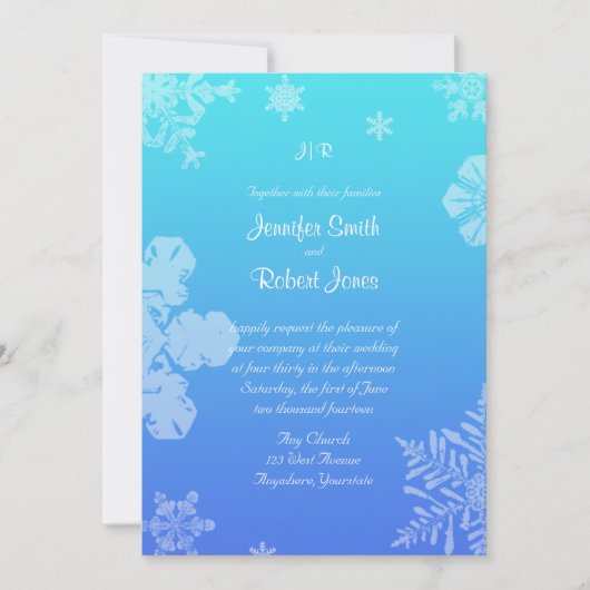 Blue and Blauwgroen Snowflake Posh Wedding Invitat Kaart (Voorkant)