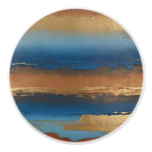 blue and bronze abstract keramische knop (Voorkant)