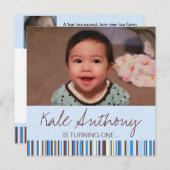 Blue and Brown Baby Boy 1st Birthday Invitation Kaart (Voorkant / Achterkant)