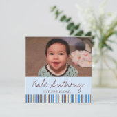 Blue and Brown Baby Boy 1st Birthday Invitation Kaart (Staand voorkant)