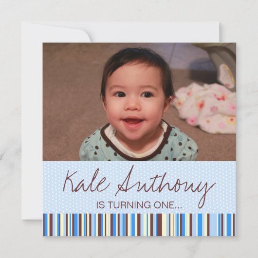 Blue and Brown Baby Boy 1st Birthday Invitation Kaart (Voorkant)