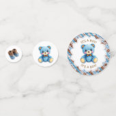 Blue and Brown Crocheted Teddy Bear It's a Boy Confetti (Voorkanten)