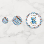 Blue and Brown Crocheted Teddy Bear It's a Boy Confetti (Achterkanten)