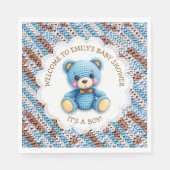 Blue and Brown Crocheted Teddy Bear It's a Boy Servet (Voorkant)