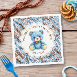 Blue and Brown Crocheted Teddy Bear It's a Boy Servet