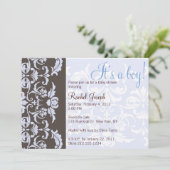 Blue and Brown Damask Baby shower Invitation Kaart (Staand voorkant)