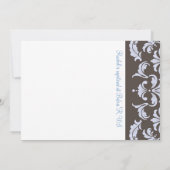 Blue and Brown Damask Baby shower Invitation Kaart (Achterkant)