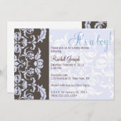 Blue and Brown Damask Baby shower Invitation Kaart (Voorkant / Achterkant)