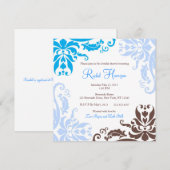 Blue and Brown Damask Vrijgezellenfeest Invite Kaart (Voorkant / Achterkant)