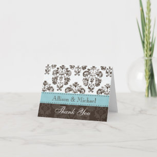 Blue and Brown Damask Wedding Bedankt Nee