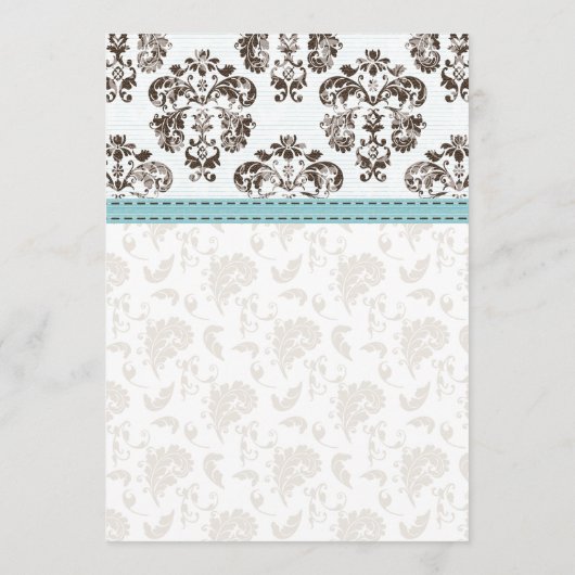 Blue and Brown Damask Wedding Menu Card (Achterkant)