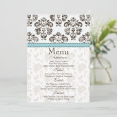Blue and Brown Damask Wedding Menu Card (Staand voorkant)