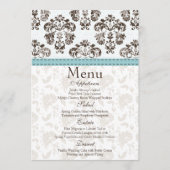 Blue and Brown Damask Wedding Menu Card (Voorkant)