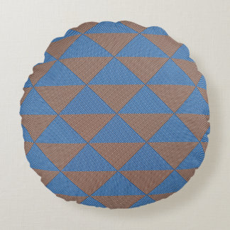 Blue and Brown Geometric Diamond Pattern | Modern  Rond Kussen