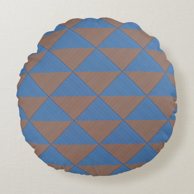 Blue and Brown Geometric Diamond Pattern | Modern  Rond Kussen (Voorkant)