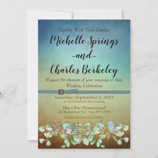 Blue and Brown Ombre Flat Wedding Invitation (Voorkant)