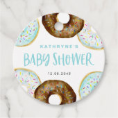 Blue and Chocolate Sprinkle Donuts Baby shower Bedankjes Labels (Voorkant)