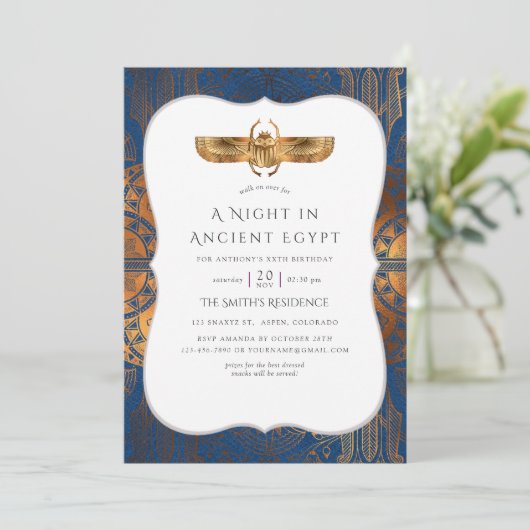 Blue and Copper Gold Foil Egyptian Thaise Party Kaart (Staand voorkant)