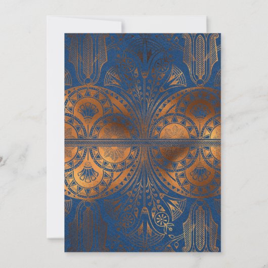 Blue and Copper Gold Foil Egyptian Thaise Party Kaart (Achterkant)
