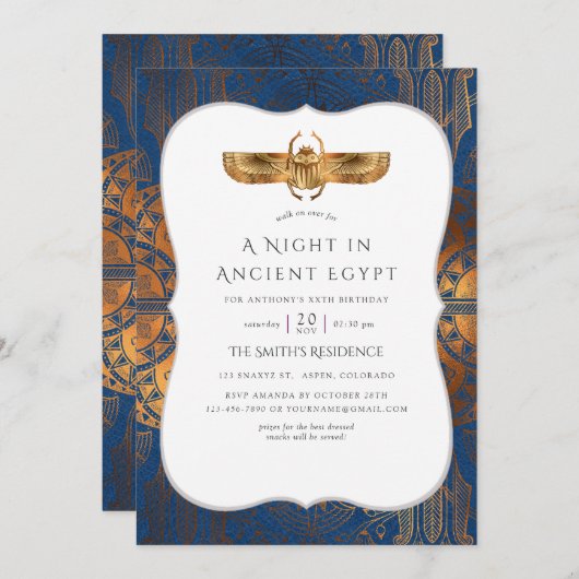 Blue and Copper Gold Foil Egyptian Thaise Party Kaart (Voorkant / Achterkant)