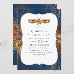 Blue and Copper Gold Foil Egyptian Thaise Party Kaart