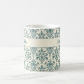 Blue and Cream Damask Custom Name Koffiemok (Center)
