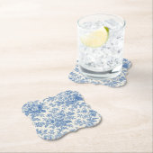 Blue and Cream Floral Toile de Jouy Kartonnen Onderzetters (Insitu)
