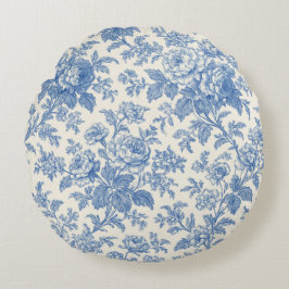 Blue and Cream Floral Toile de Jouy Rond Kussen