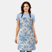 Blue and Cream Floral Toile de Jouy Schort (Gedragen)