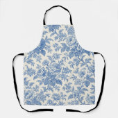 Blue and Cream Floral Toile de Jouy Schort (Voorkant)