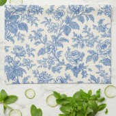 Blue and Cream Floral Toile de Jouy Theedoek (Gevouwen)
