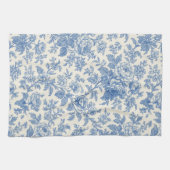 Blue and Cream Floral Toile de Jouy Theedoek (Horizontaal)