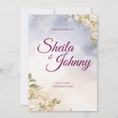 Blue and Cream Flower Watercolor Elegance Wedding Kaart (Voorkant)