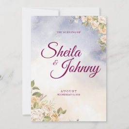 Blue and Cream Flower Watercolor Elegance Wedding Kaart